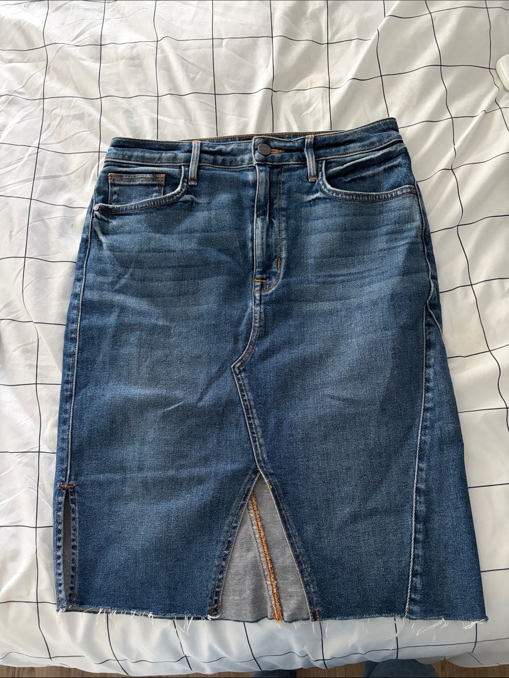 Sanctuary Dark Blue Straight Denim Skirt with Front Center Slit